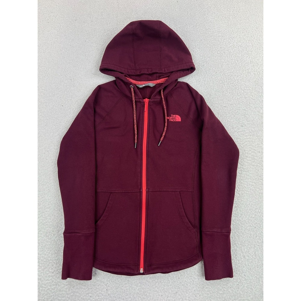 The North Face Hoodie Sweatshirt Womens XS Red Full Zip Fleece Raglan Pockets